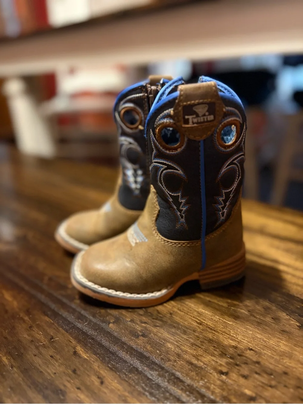 Twister Brown, Black & Blue Kids Cowboy Boots